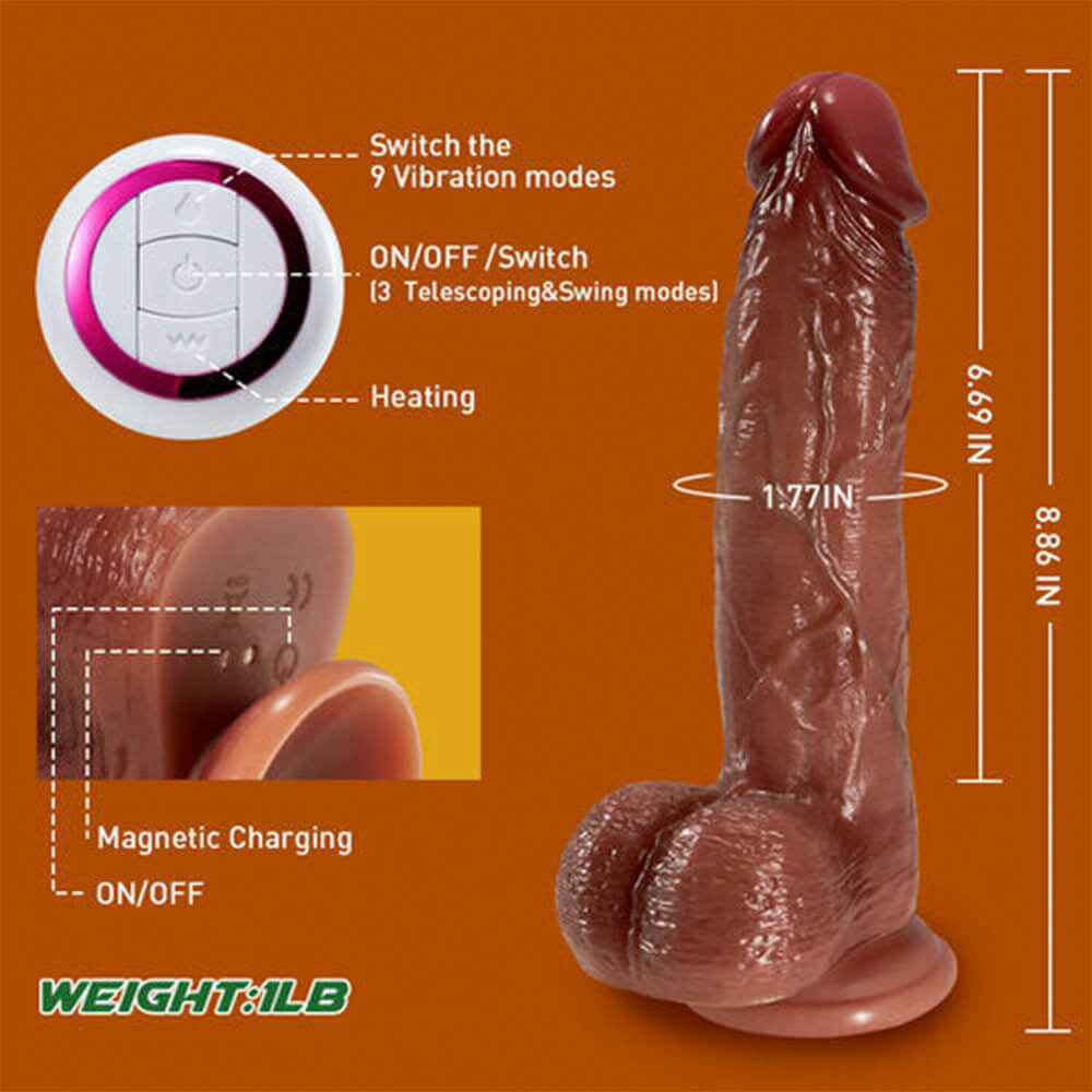 8.86 Inch 9 Vibrating 3 Telescopic 3 Swing Remote Control Heating Realistic Dildos