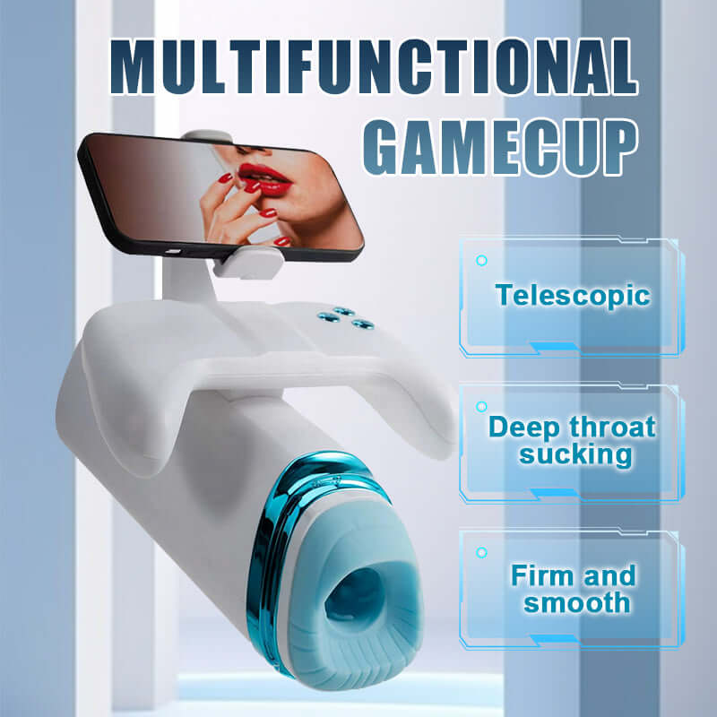 Game Cup M100 Thrusting Sucking Vibrating Heating Male Masturbator With Handles and Phone Holder