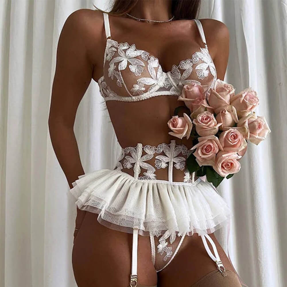 LustoraX Three Piece Embroidered Underwear Suit