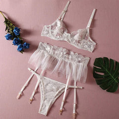 LustoraX Three Piece Embroidered Underwear Suit