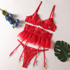 LustoraX Three Piece Embroidered Underwear Suit