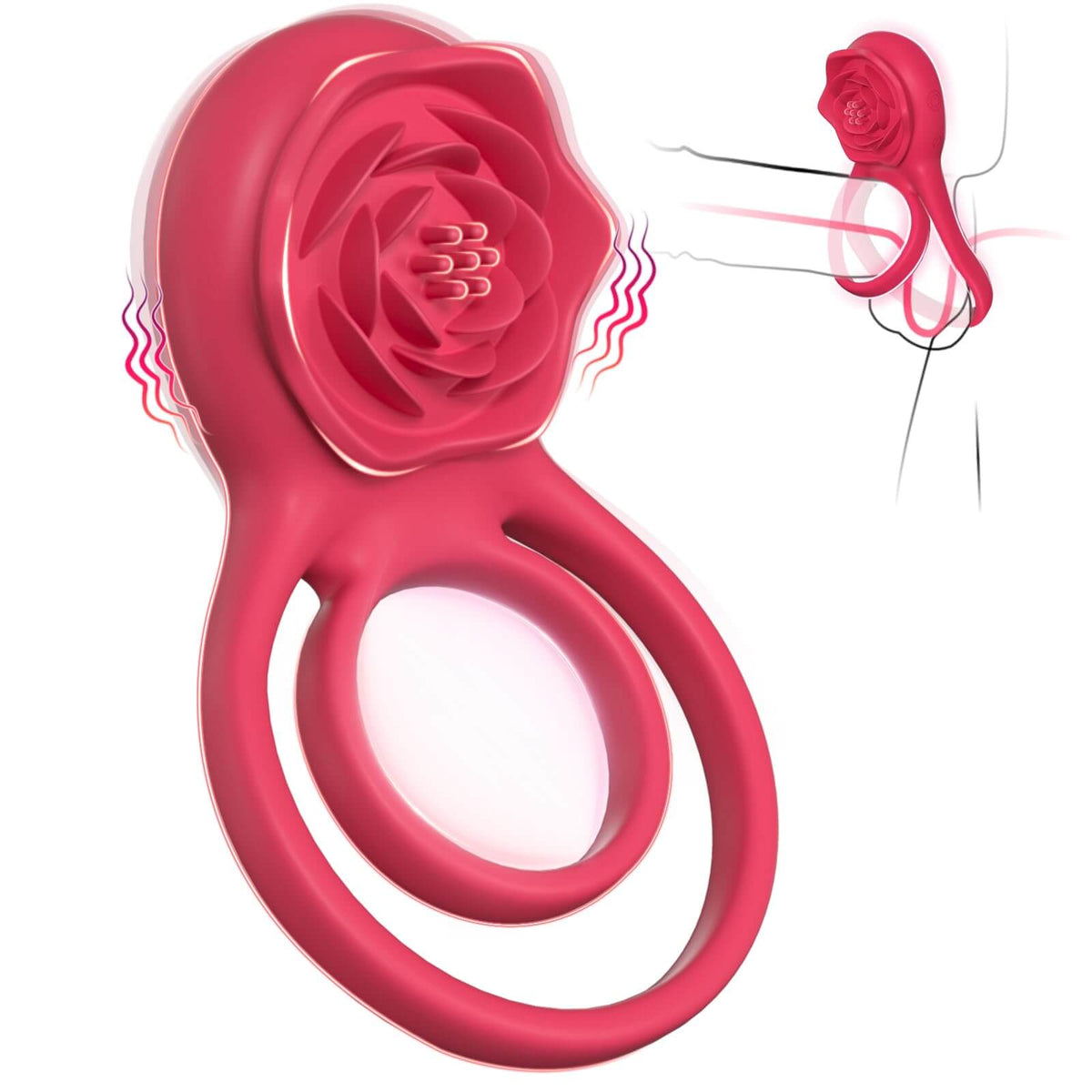 Multi-Functional 7 Vibrating Dual-Loop Rose Clitoral Penis Cock Rings