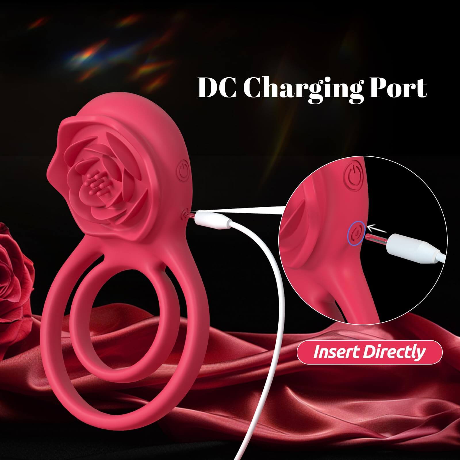 Multi-Functional 7 Vibrating Dual-Loop Rose Clitoral Penis Cock Rings