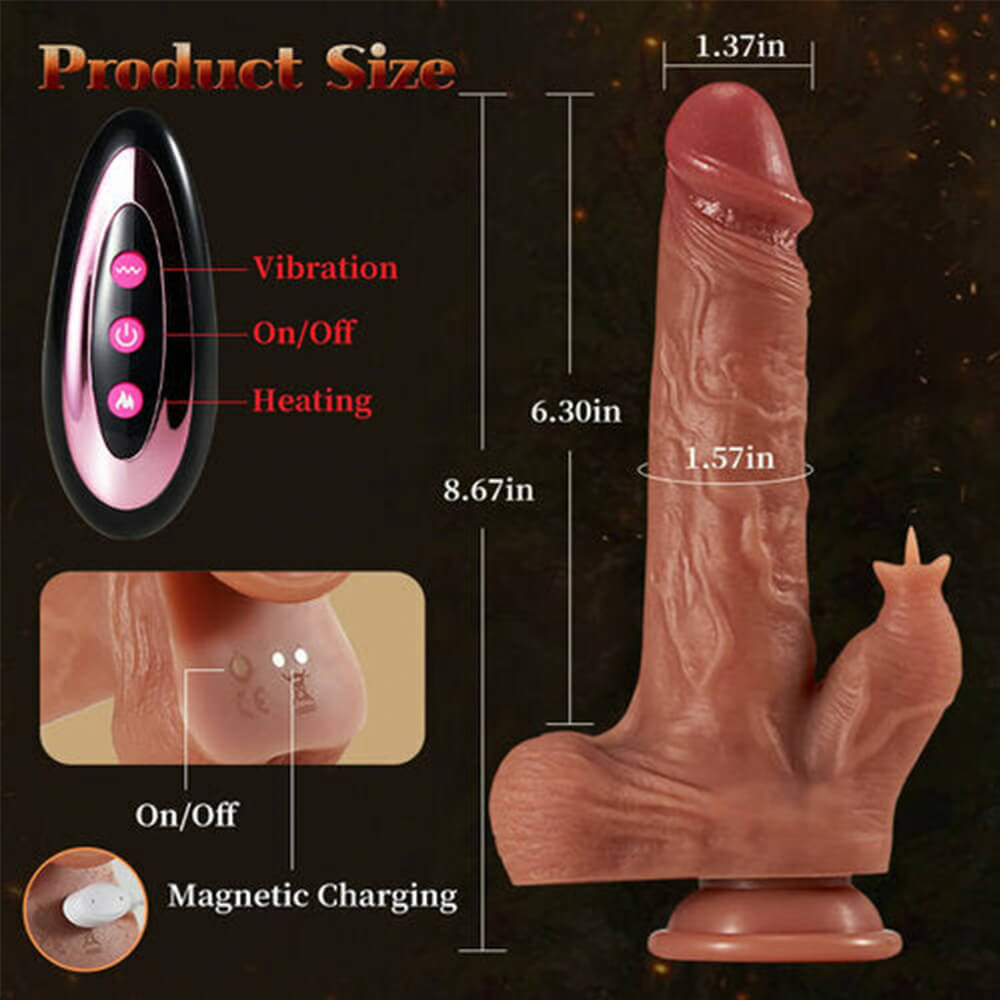 8.67 Inch 4 In 1 Tongue Thrusting Vibrating Waggling Heating Realistic Dildo With Remote Control