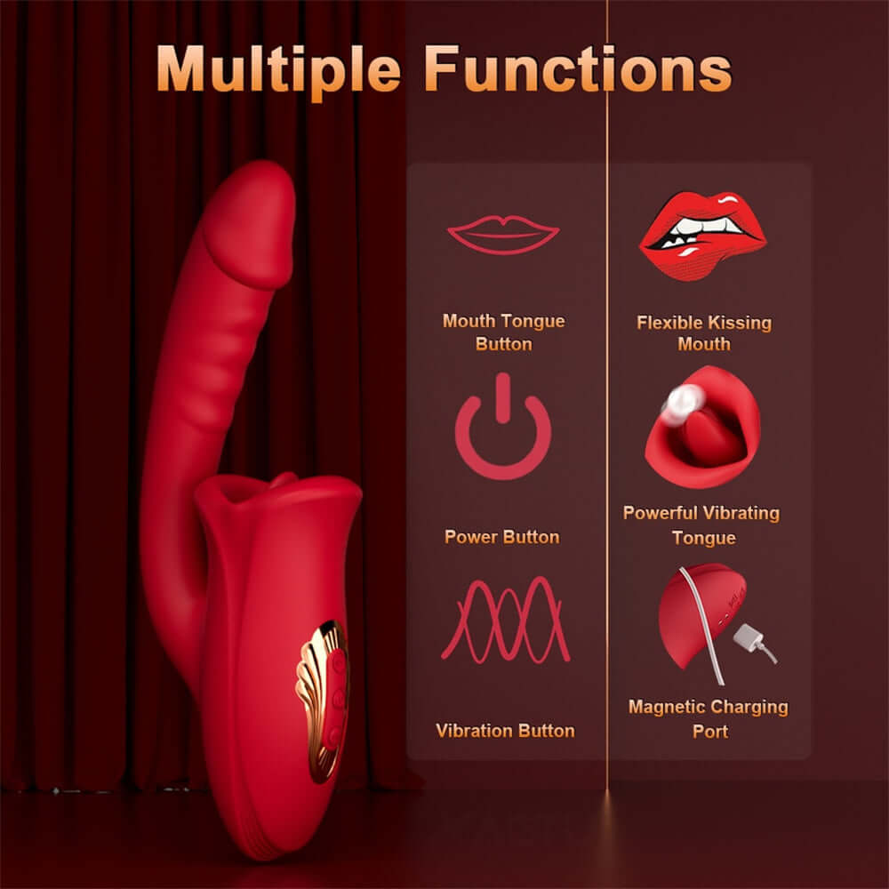 3 In 1 Rose Muncher Mouth Shaped Lip Biting G-Spot Clitoral Vibrator