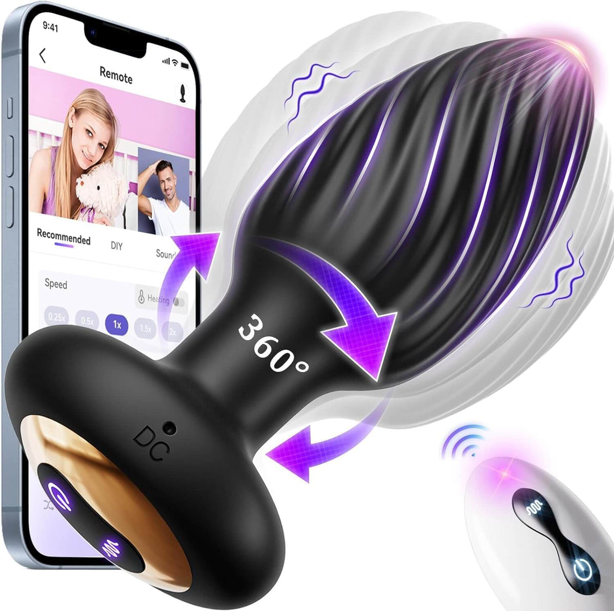 360° Rotation Anal Plug Remote Control Swirl Surround Prostate Massager