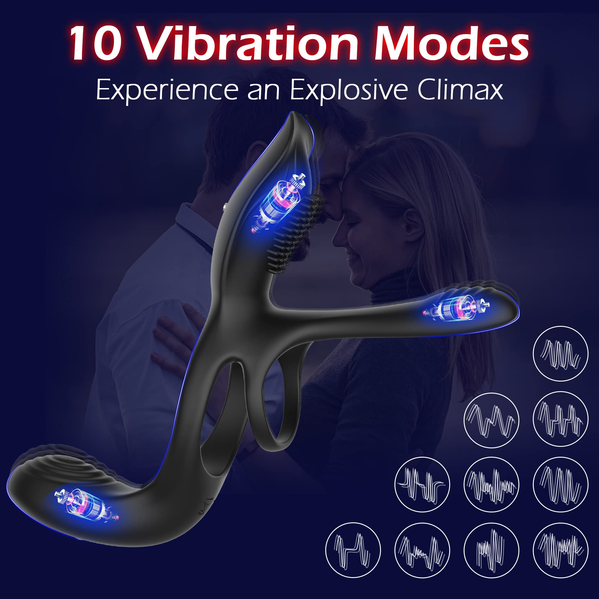 3 in 1 Cock Ring 10 Vibrating Perineum Clitoral G-Spot Penis Ring