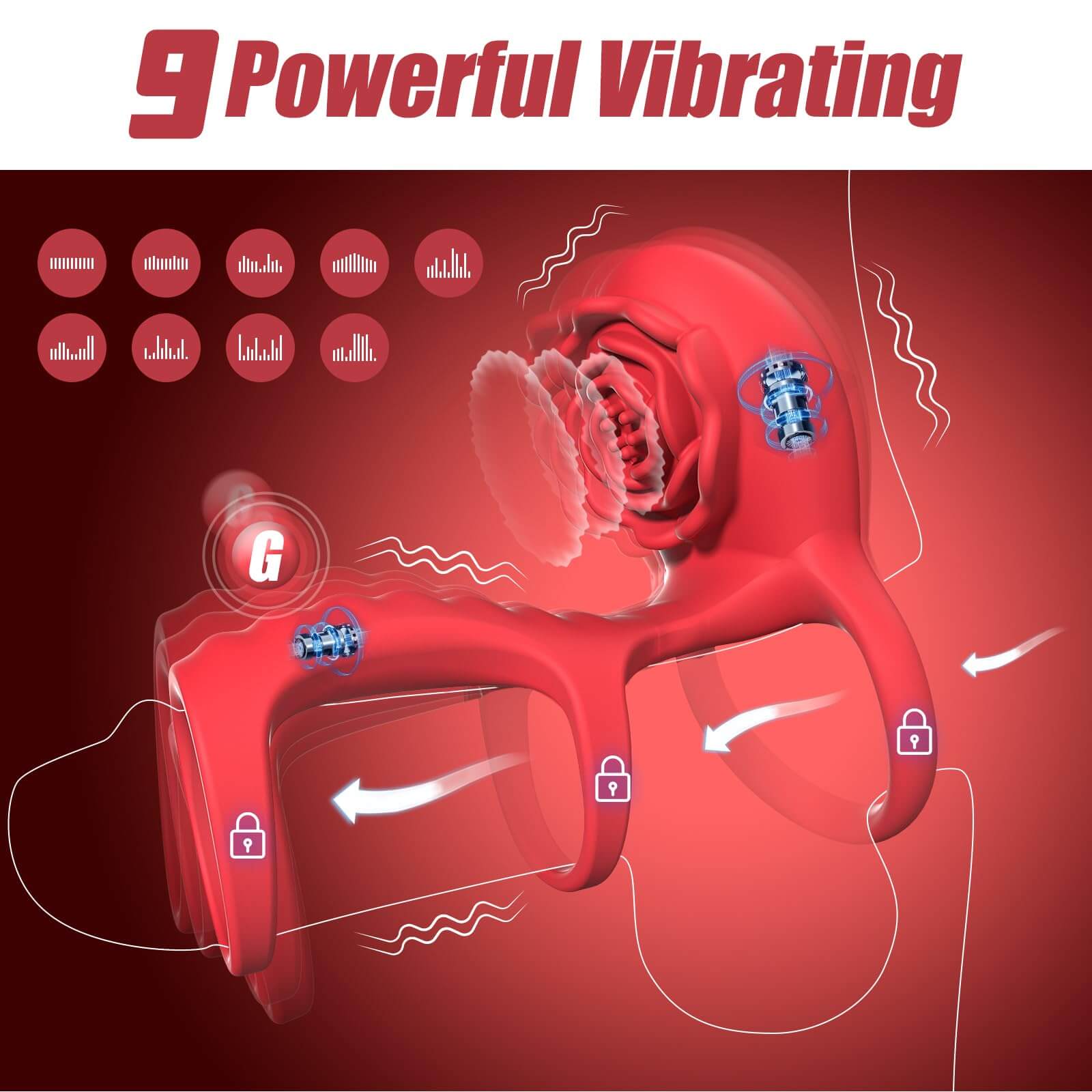 9 Vibrating Cock Ring Remote Control Clitoral G-Spot Penis Ring