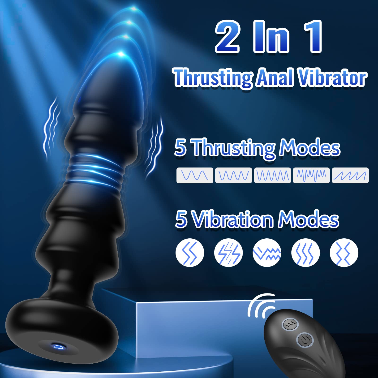 2 In 1 Anal Toys 5 Thrusting 5 Vibrating Remote Control Anal Plug