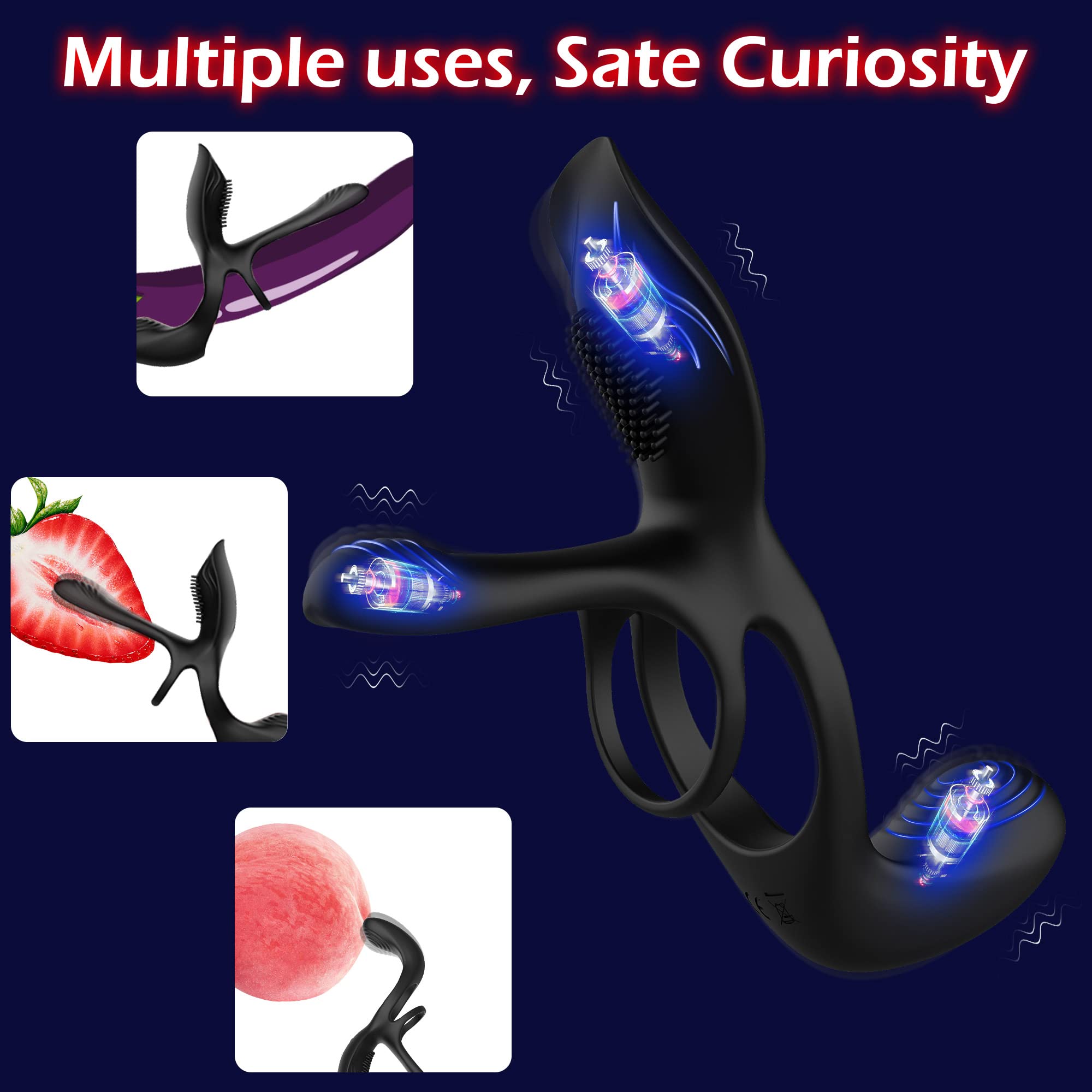 3 in 1 Cock Ring 10 Vibrating Perineum Clitoral G-Spot Penis Ring