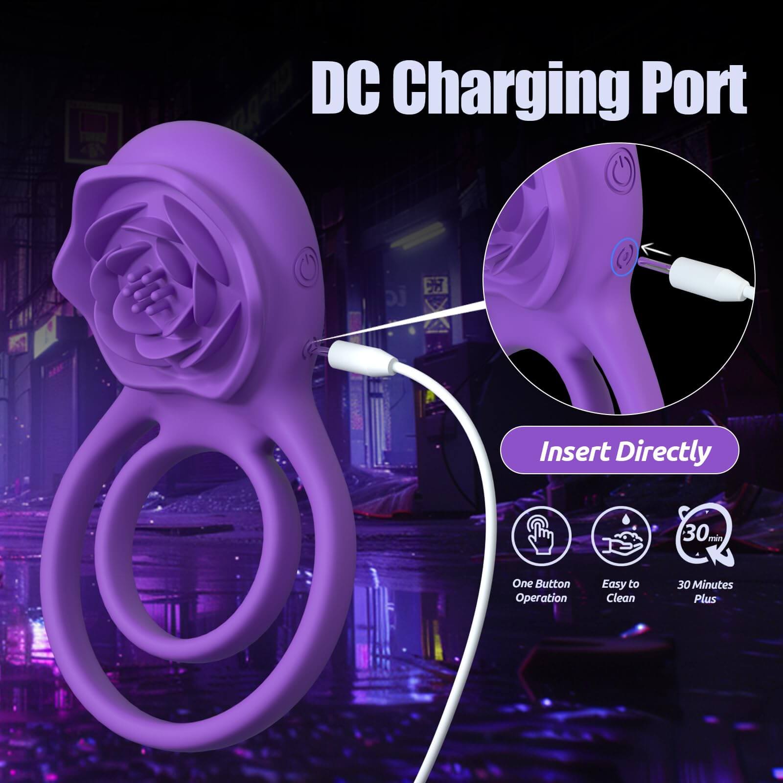 Multi-Functional 7 Vibrating Dual-Loop Rose Clitoral Penis Cock Rings