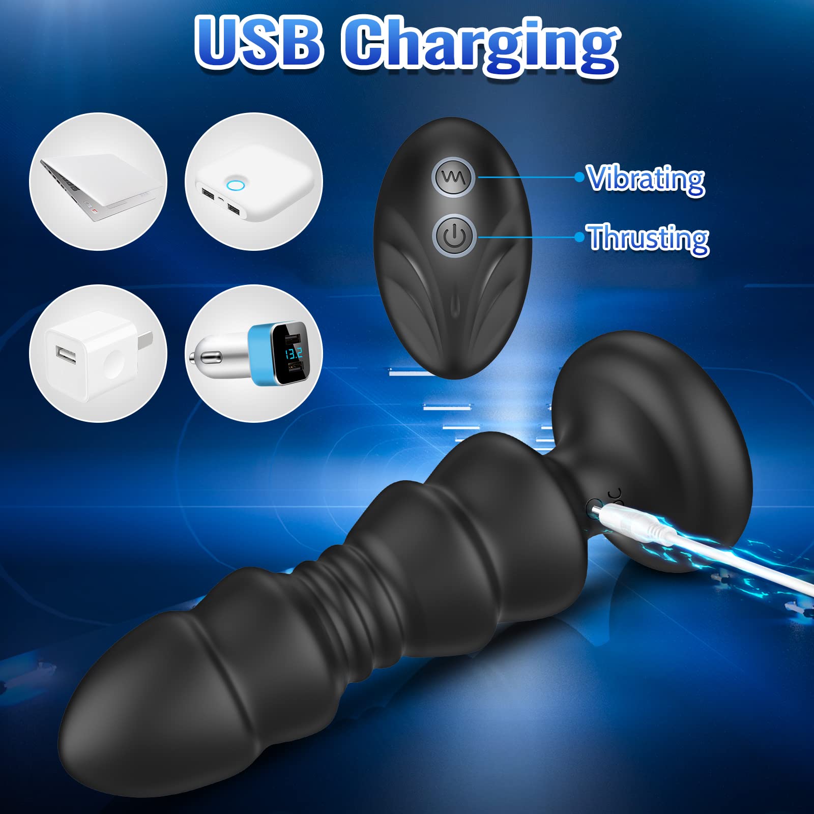 2 In 1 Anal Toys 5 Thrusting 5 Vibrating Remote Control Anal Plug