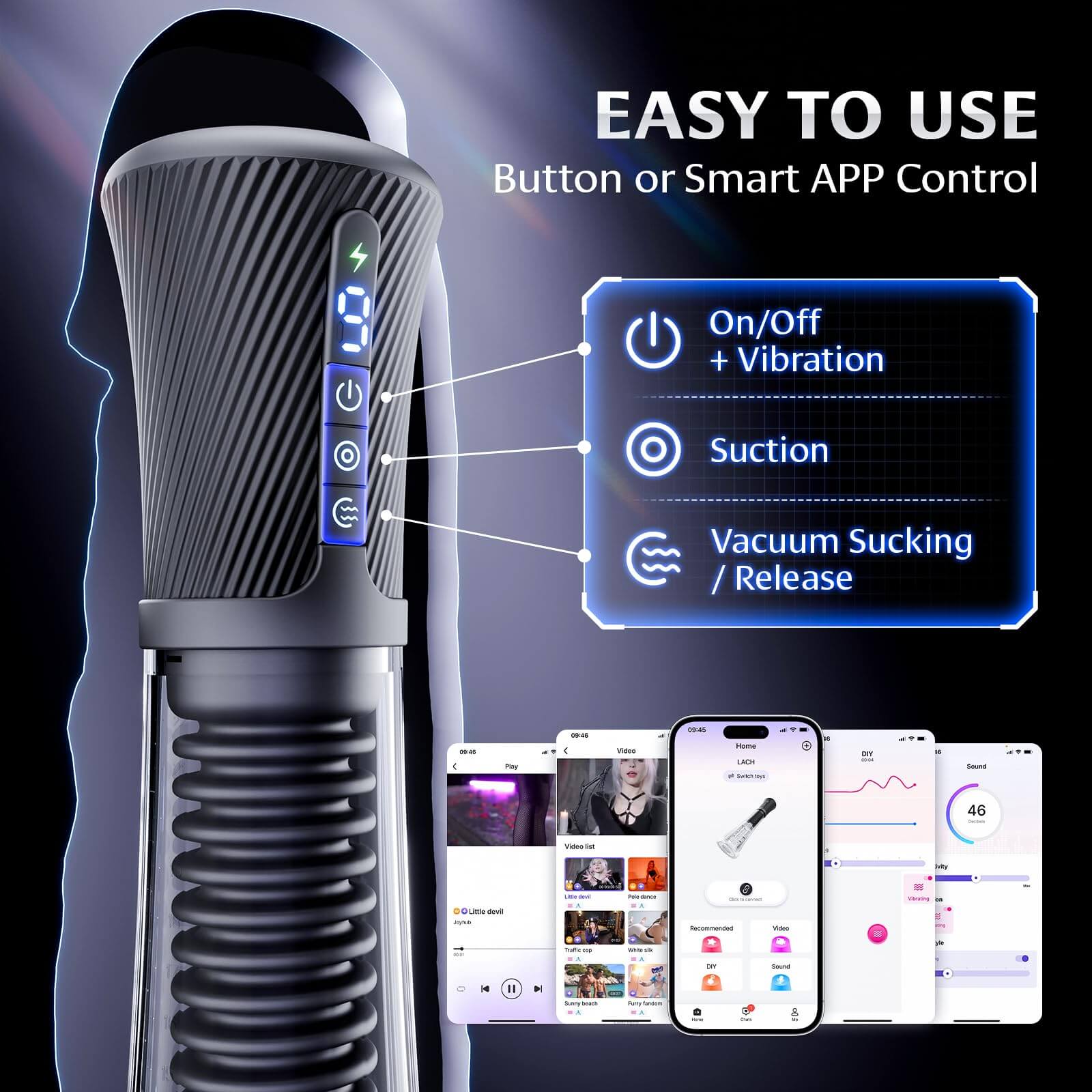 Male Masturbator Penis Pump APP Control Vibrating Spring & Vacuum Suction Penis Enlarger