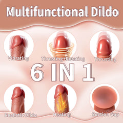 9.05 Inch 6 In 1 Thrusting Vibrating Swing Heating Realistic Dildo With Remote Control