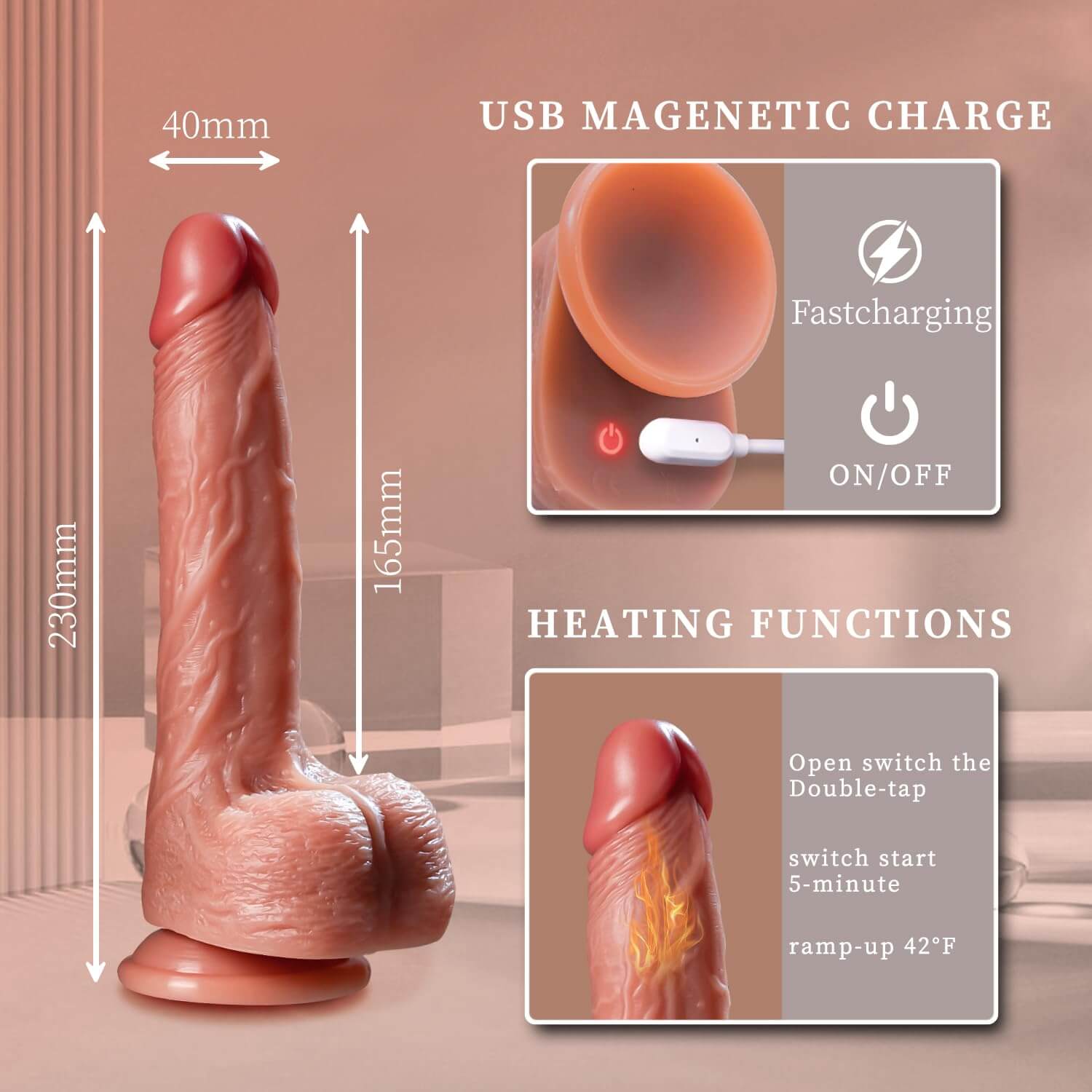 9.05 Inch 6 In 1 Thrusting Vibrating Swing Heating Realistic Dildo With Remote Control