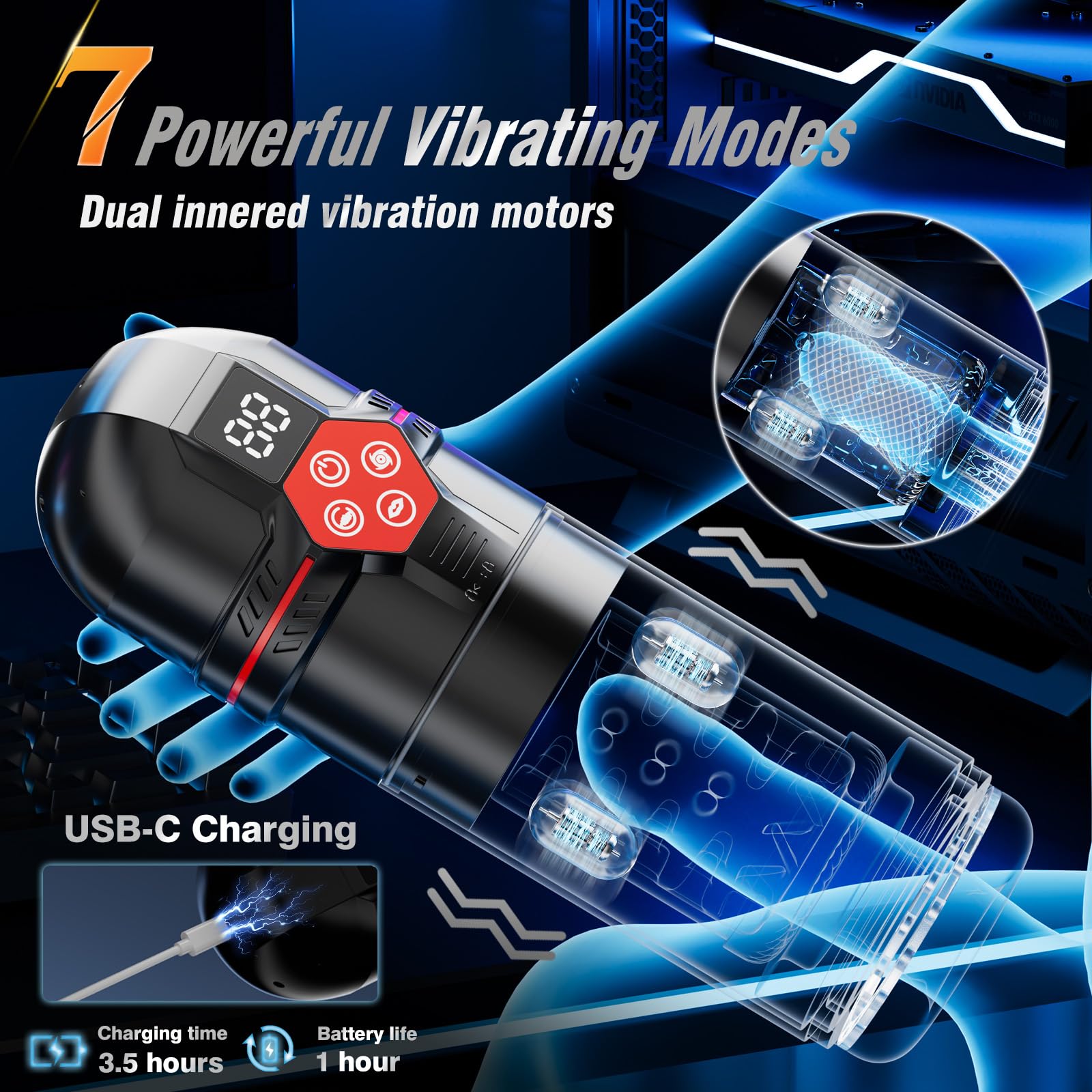 Male Masturbator Penis Pump with Vacuum, Thrusting, Rotating, Vibrating & Sucking Adult Sex Toy For Men